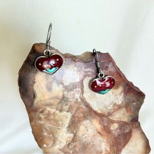 Alpaca Red heart earrings with landscape design #fairycore #cottagecore #heart